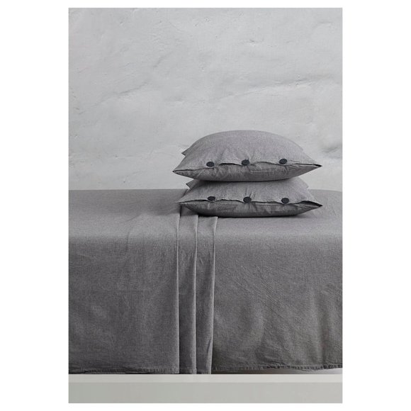 Chambray 100% Cotton Charcoal Washed Yarn-Dyed Flat Sheet - Picture 1 of 3